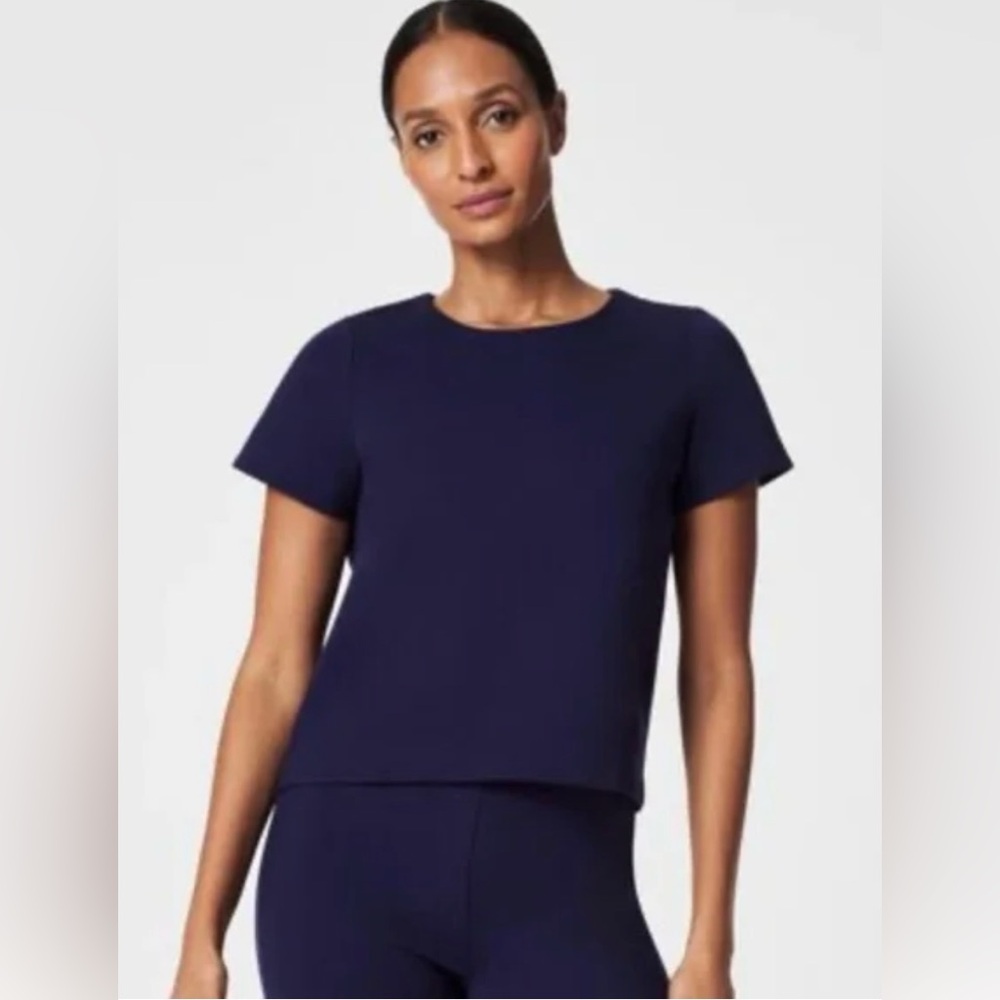 SPANX Perfect Pleated Back Top M Lapis Blue EUC
